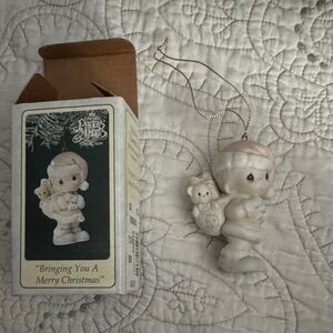 Precious Moments Ornament with Bear - Cream and Pink